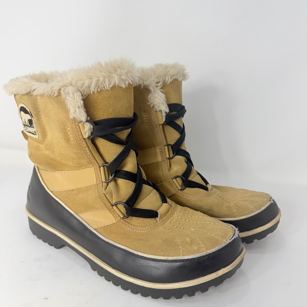 Sorel Tofino Cate Womens 10 Curry Black Waterproof Suede Fur Boots